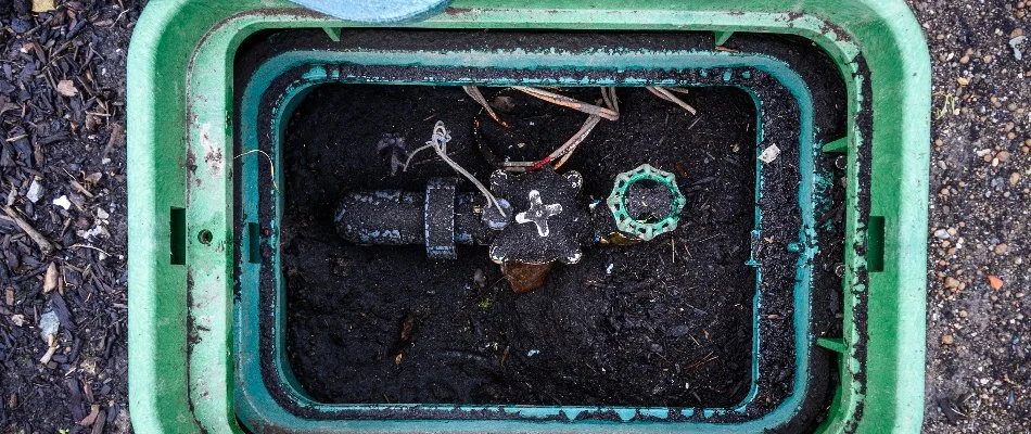 Green irrigation valve box in Memphis, TN.